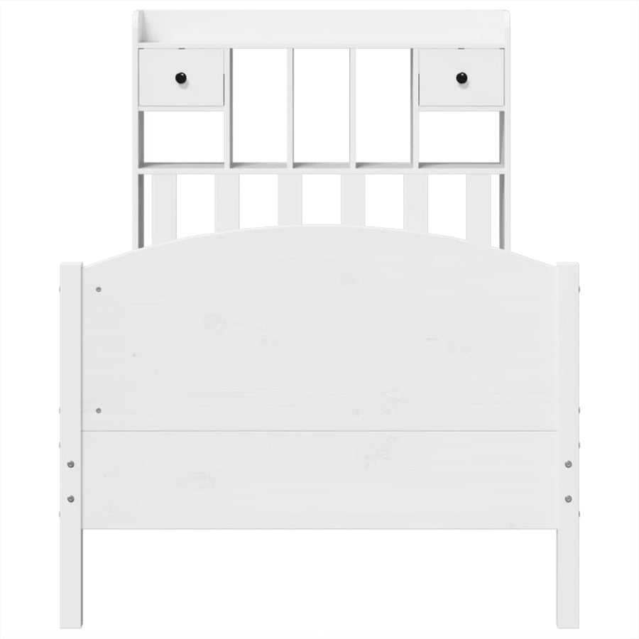 Bed met boekenkast zonder matras grenenhout wit 90x200 cm
