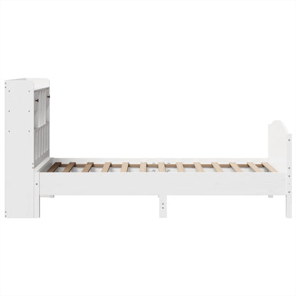 Bed met boekenkast zonder matras grenenhout wit 90x200 cm