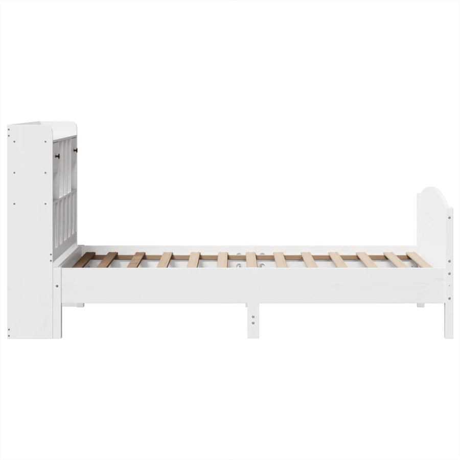 Bed met boekenkast zonder matras grenenhout wit 90x200 cm
