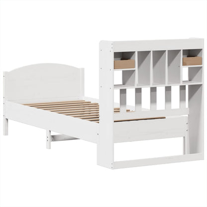 Bed met boekenkast zonder matras grenenhout wit 90x200 cm