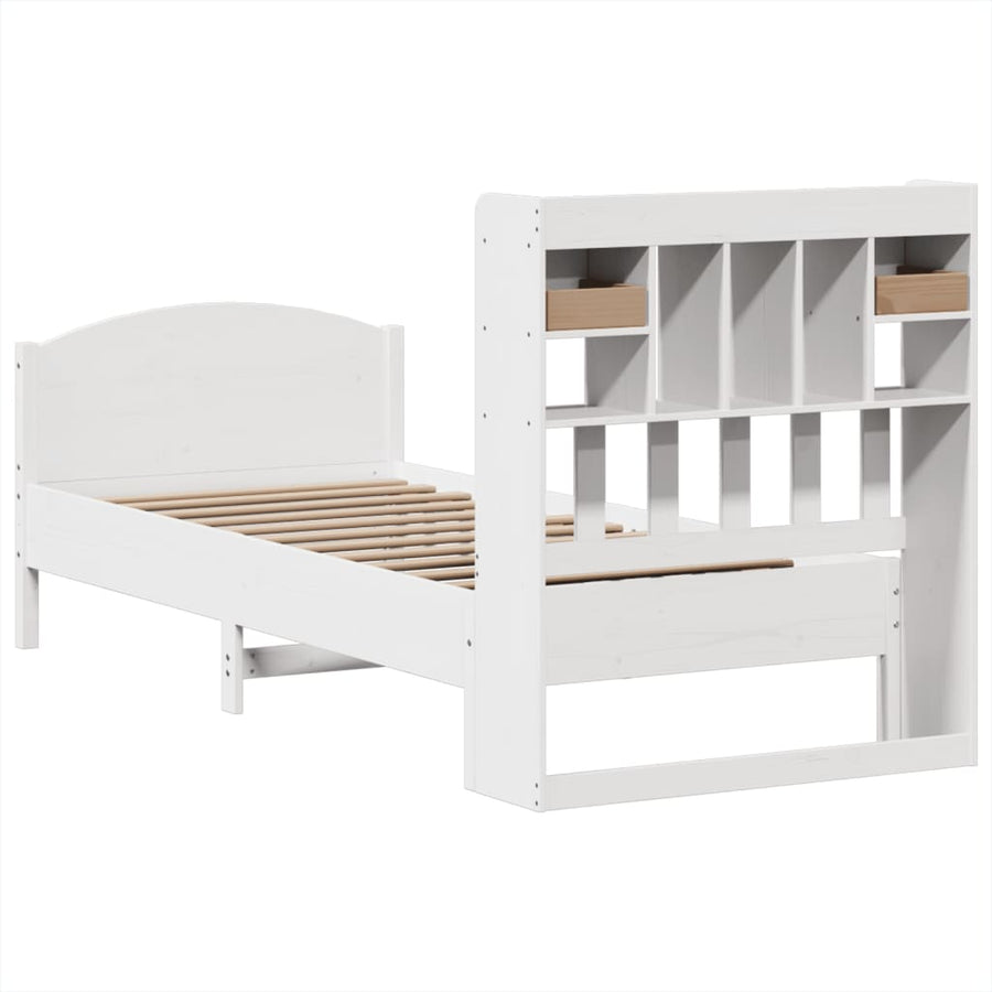 Bed met boekenkast zonder matras grenenhout wit 90x200 cm
