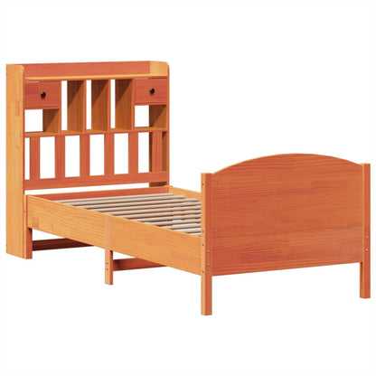 Bed met boekenkast zonder matras grenenhout wasbruin 75x190 cm