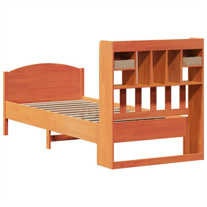 Bed met boekenkast zonder matras grenenhout wasbruin 75x190 cm