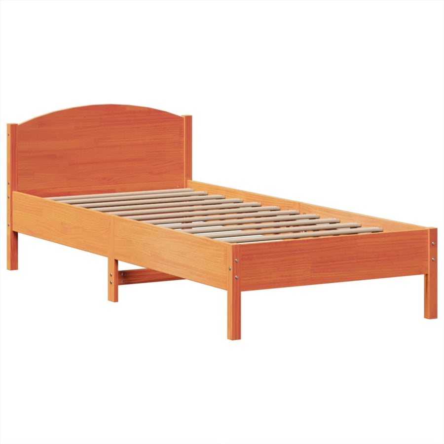 Bed met boekenkast zonder matras grenenhout wasbruin 75x190 cm