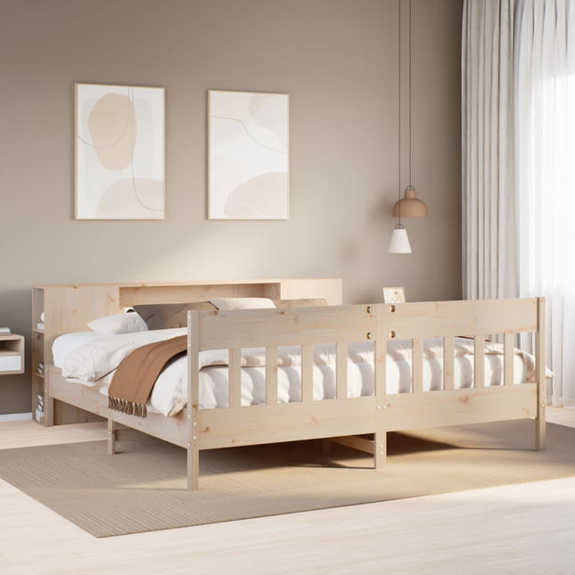 Bed met boekenkast zonder matras massief grenenhout 200x200 cm