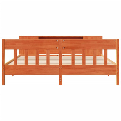 Bed met boekenkast zonder matras grenenhout wasbruin 200x200 cm