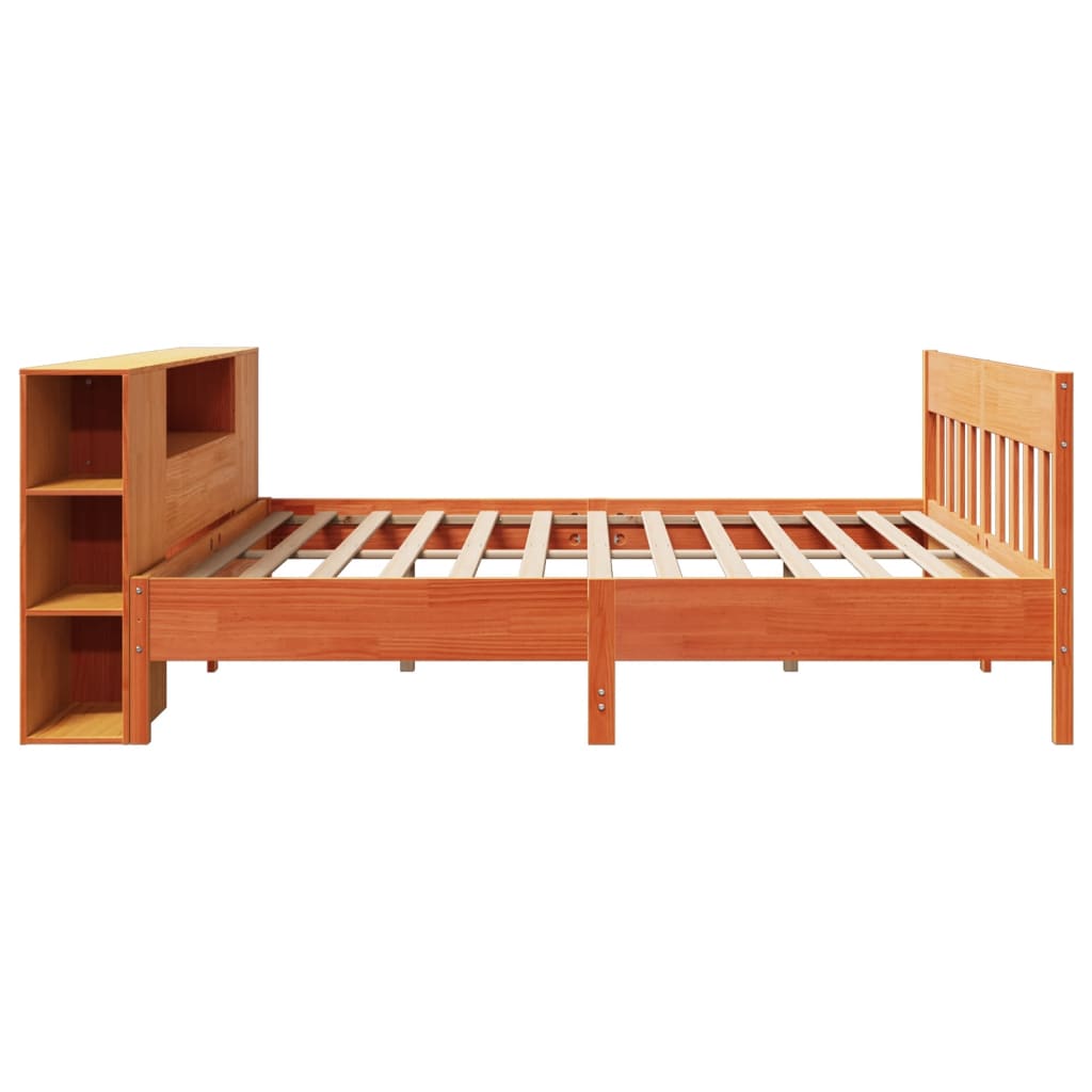 Bed met boekenkast zonder matras grenenhout wasbruin 200x200 cm