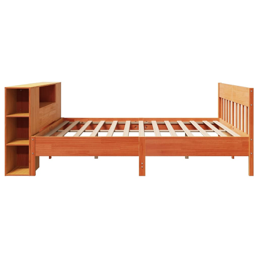 Bed met boekenkast zonder matras grenenhout wasbruin 200x200 cm