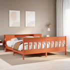 Bed met boekenkast zonder matras grenenhout wasbruin 200x200 cm