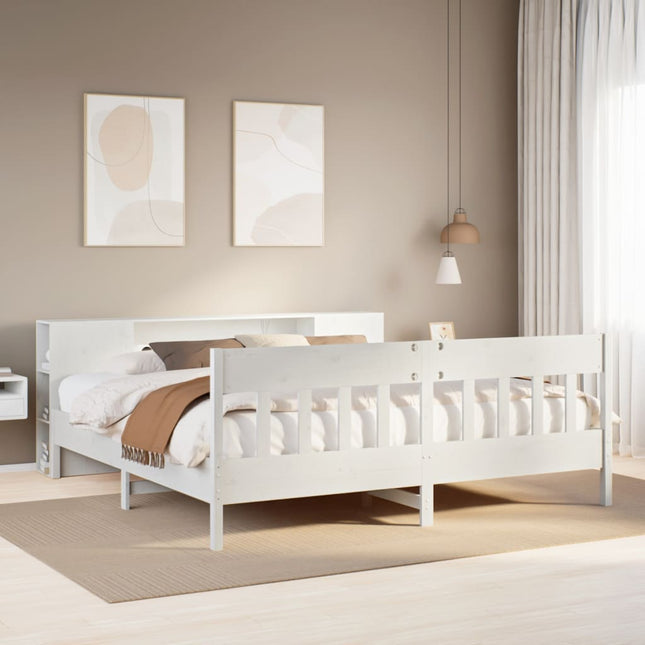 Bed met boekenkast zonder matras grenenhout wit 180x200 cm