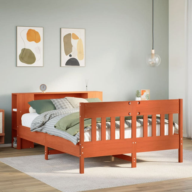 Bed met boekenkast zonder matras grenenhout wasbruin 160x200 cm