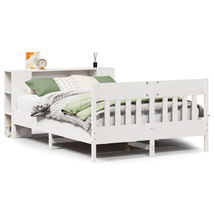 Bed met boekenkast zonder matras grenenhout wit 140x200 cm