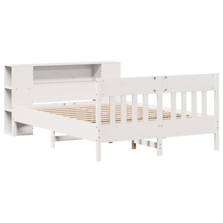 Bed met boekenkast zonder matras grenenhout wit 140x200 cm