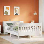 Bed 140x200 cm grenenhout wit met boekenkast