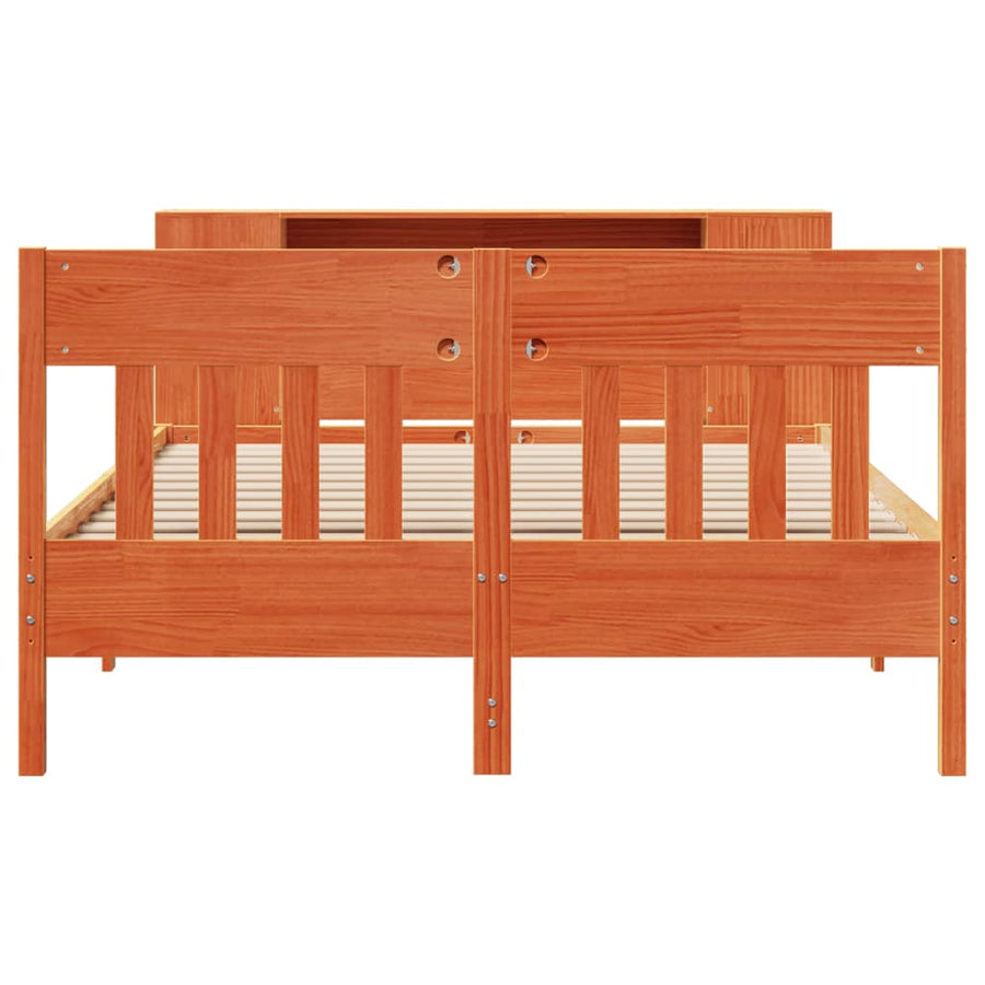 Bed met boekenkast zonder matras grenenhout wasbruin 140x200 cm