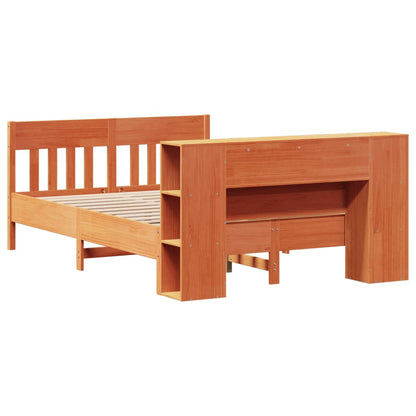 Bed met boekenkast zonder matras grenenhout wasbruin 140x200 cm