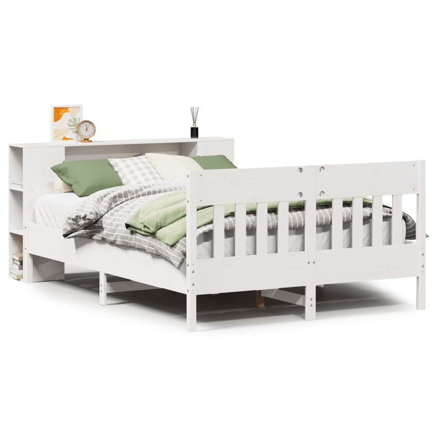 Bed met boekenkast zonder matras grenenhout wit 140x190 cm