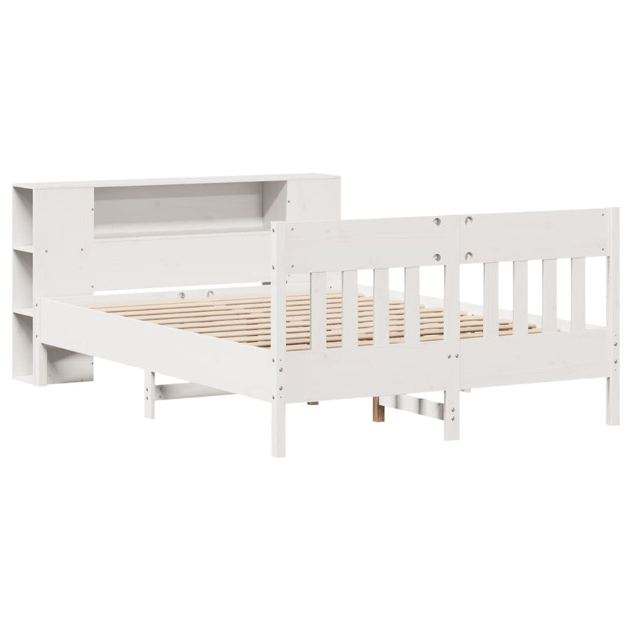 Bed met boekenkast zonder matras grenenhout wit 140x190 cm