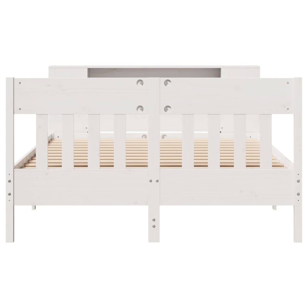 Bed met boekenkast zonder matras grenenhout wit 140x190 cm