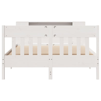 Bed met boekenkast zonder matras grenenhout wit 140x190 cm