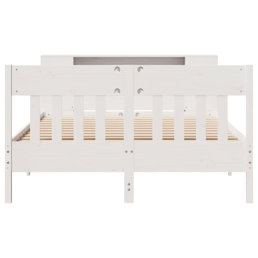 Bed met boekenkast zonder matras grenenhout wit 140x190 cm