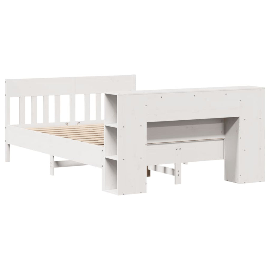 Bed met boekenkast zonder matras grenenhout wit 140x190 cm