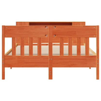 Bed met boekenkast zonder matras grenenhout wasbruin 140x190 cm