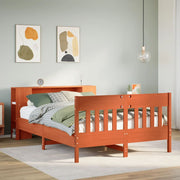 Bed 140x190 cm grenenhout wasbruin met boekenkast
