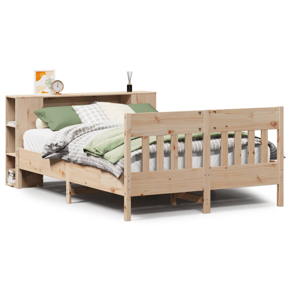 Bed met boekenkast zonder matras massief grenenhout 135x190 cm