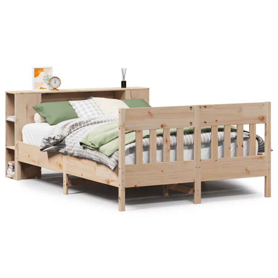 Bed met boekenkast zonder matras massief grenenhout 135x190 cm