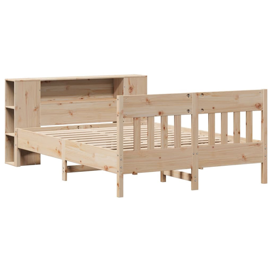 Bed met boekenkast zonder matras massief grenenhout 135x190 cm