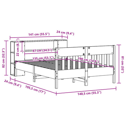 Bed met boekenkast zonder matras grenenhout wasbruin 135x190 cm