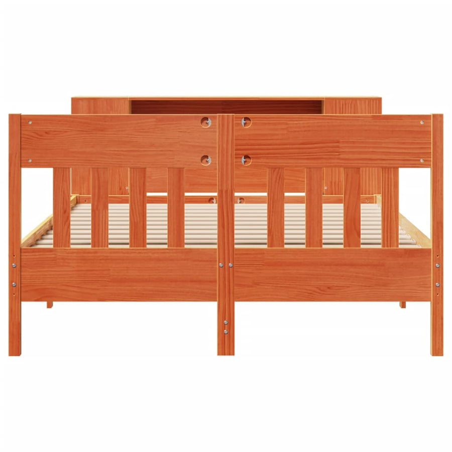 Bed met boekenkast zonder matras grenenhout wasbruin 135x190 cm