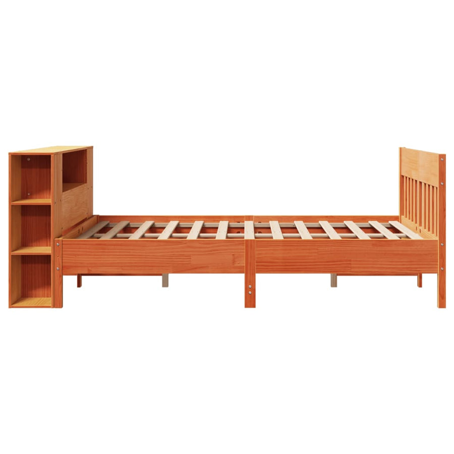 Bed met boekenkast zonder matras grenenhout wasbruin 135x190 cm