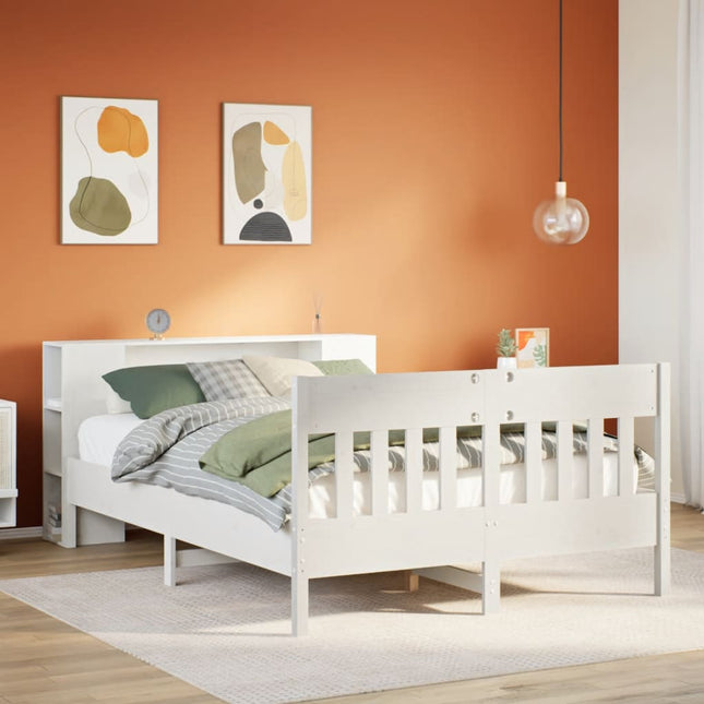 Bed met boekenkast zonder matras grenenhout wit 120x190 cm