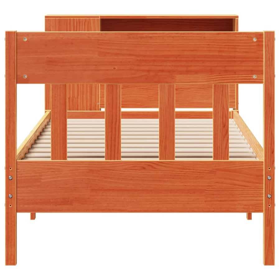 Bed met boekenkast zonder matras grenenhout wasbruin 100x200 cm