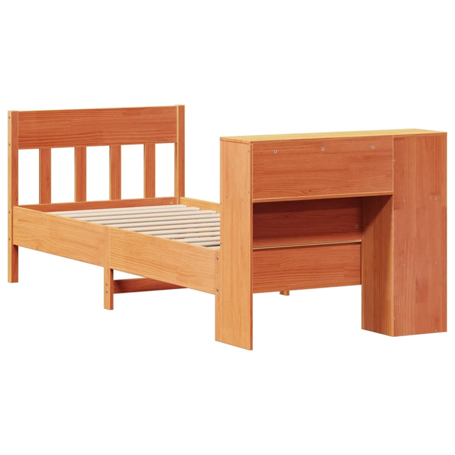 Bed met boekenkast zonder matras grenenhout wasbruin 100x200 cm
