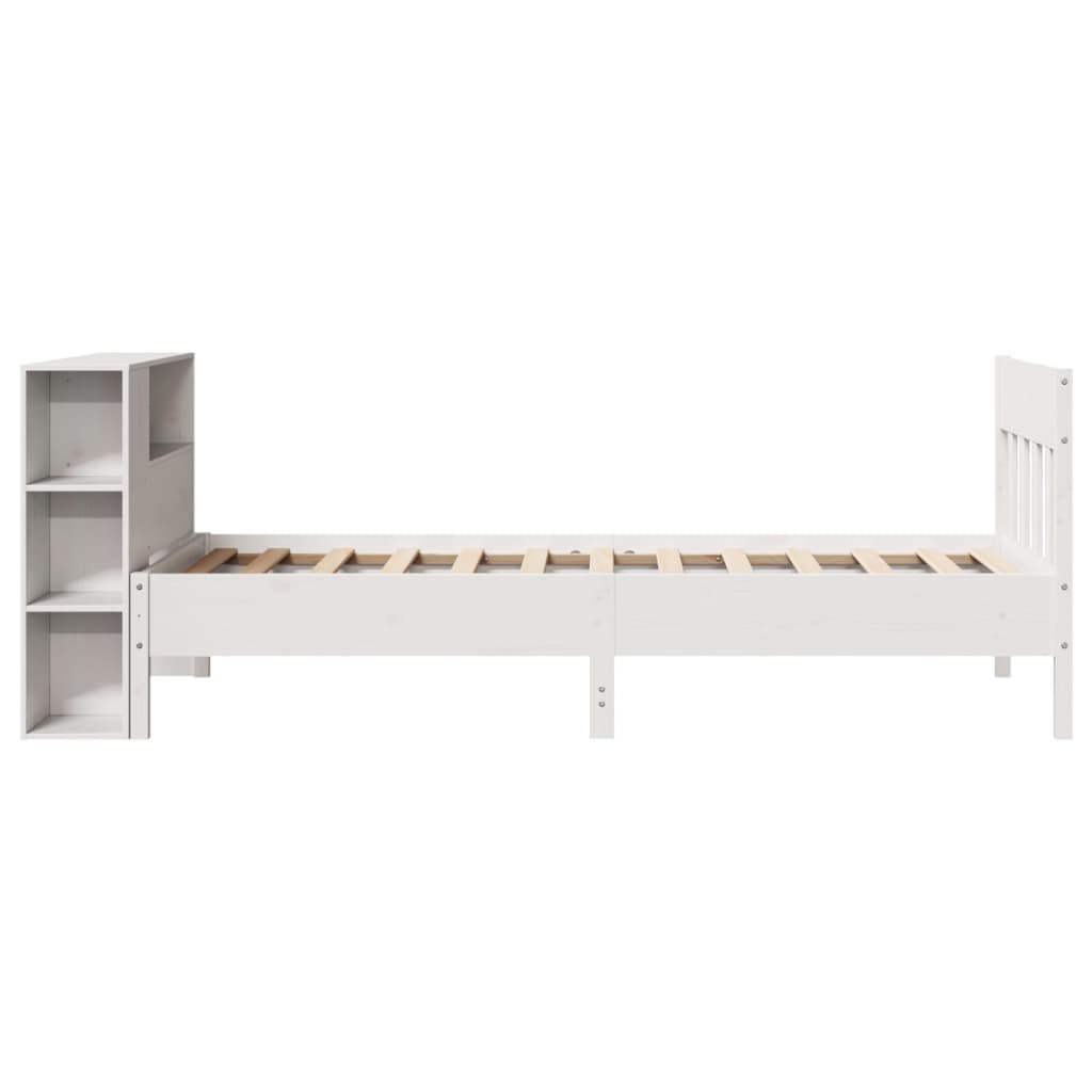 Bed met boekenkast zonder matras grenenhout wit 90x190 cm
