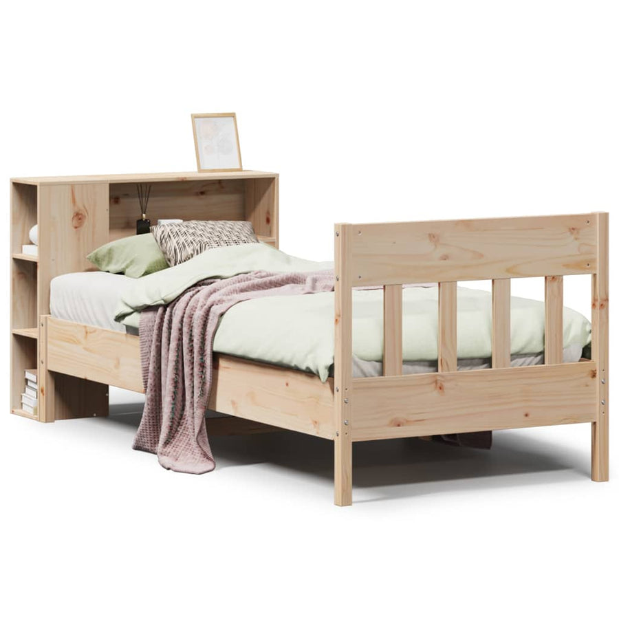 Bed met boekenkast zonder matras massief grenenhout 75x190 cm