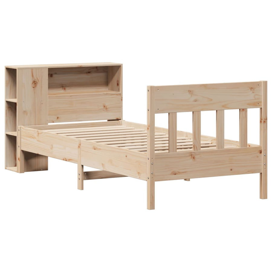 Bed met boekenkast zonder matras massief grenenhout 75x190 cm