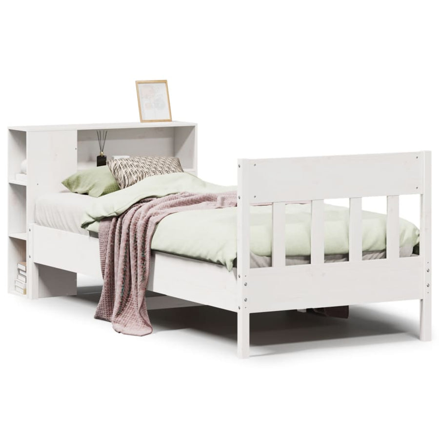 Bed met boekenkast zonder matras grenenhout wit 75x190 cm
