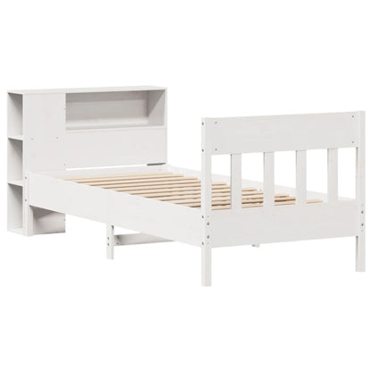 Bed met boekenkast zonder matras grenenhout wit 75x190 cm