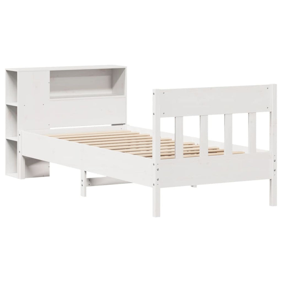 Bed met boekenkast zonder matras grenenhout wit 75x190 cm
