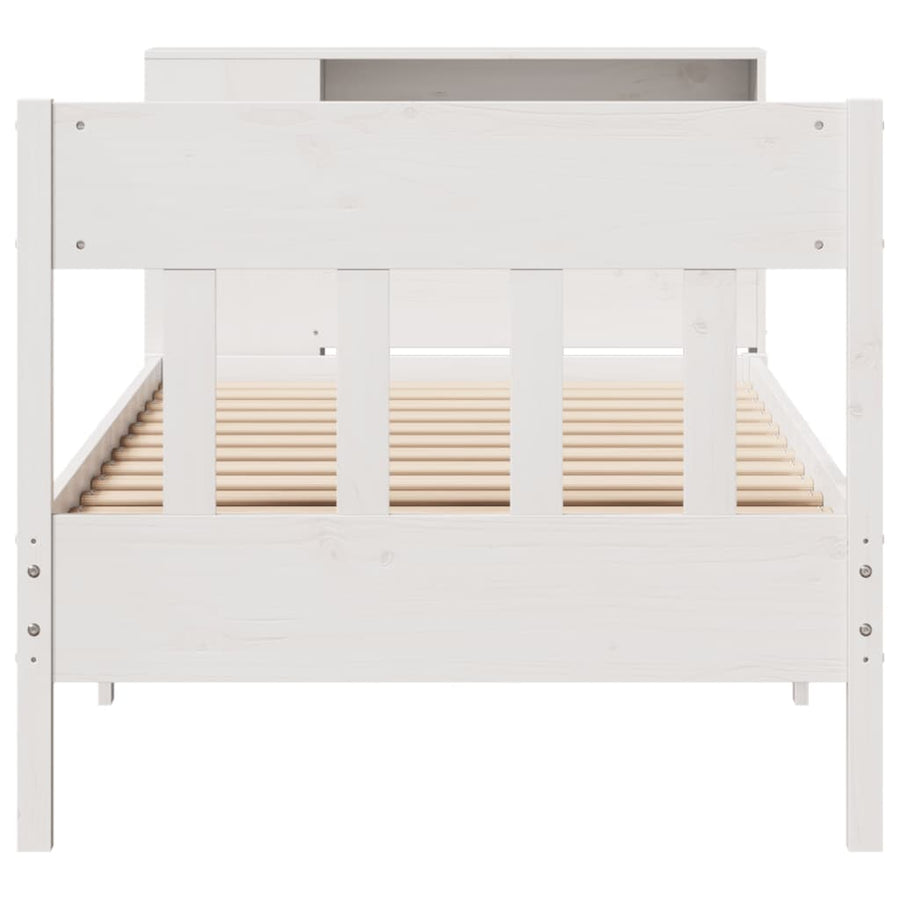 Bed met boekenkast zonder matras grenenhout wit 75x190 cm