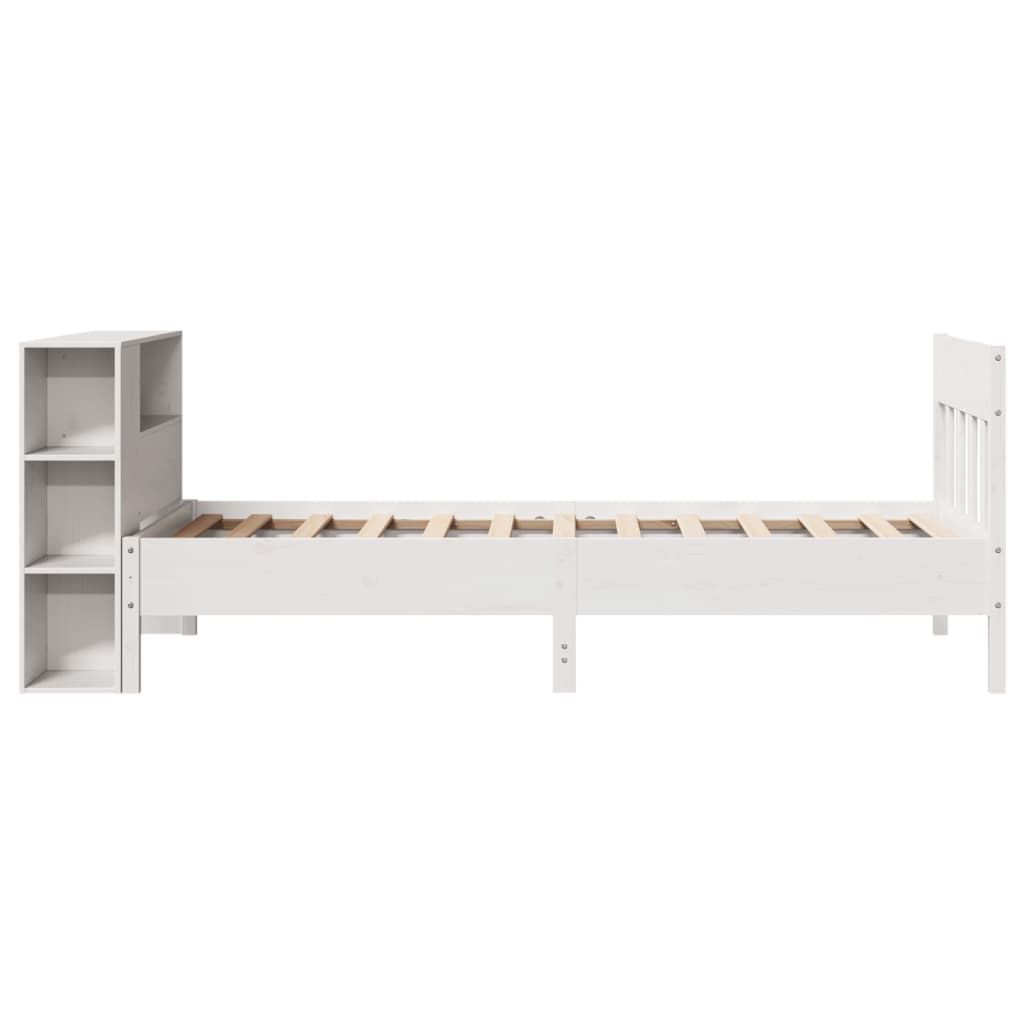 Bed met boekenkast zonder matras grenenhout wit 75x190 cm