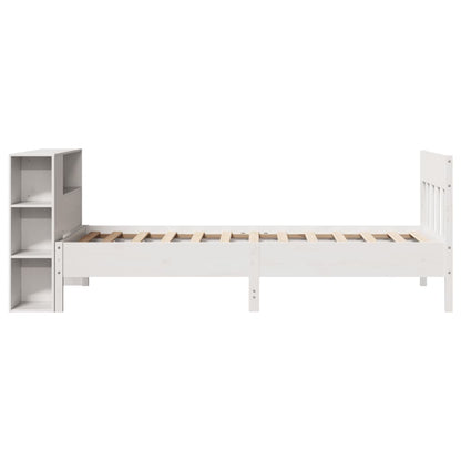 Bed met boekenkast zonder matras grenenhout wit 75x190 cm