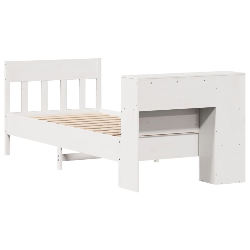 Bed met boekenkast zonder matras grenenhout wit 75x190 cm