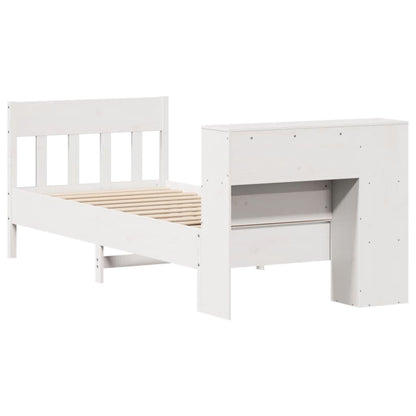 Bed met boekenkast zonder matras grenenhout wit 75x190 cm