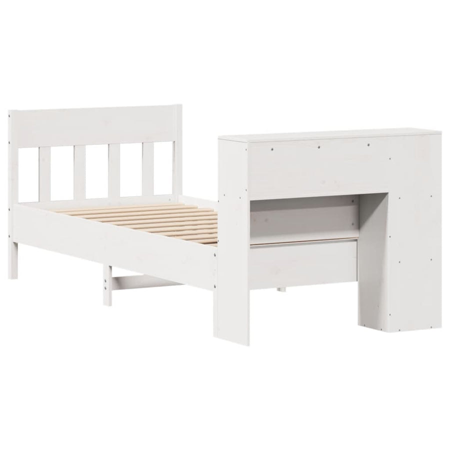 Bed met boekenkast zonder matras grenenhout wit 75x190 cm