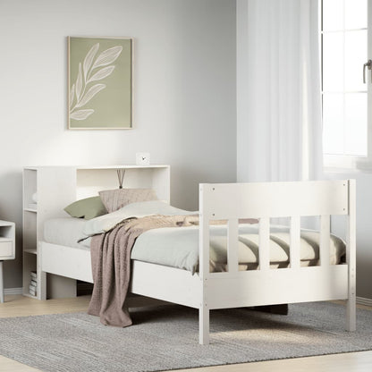 Bed met boekenkast zonder matras grenenhout wit 75x190 cm